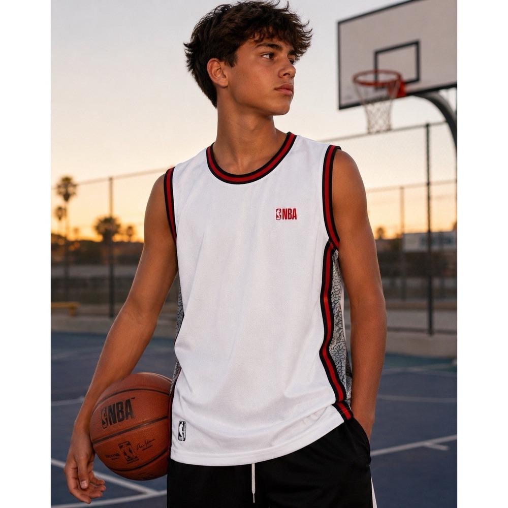 NBA Basketball Jersey Tank Top White Mesh Athletic Sleeveless Shirt Boys 18-20